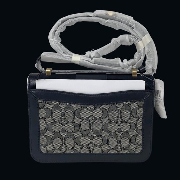 Coach Alie in Signature Jacquard with Leather & Snakeskin Detail C3756, Navy - Picture 2 of 6